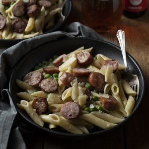 Creamy Penne Pasta with Sausage and Peas